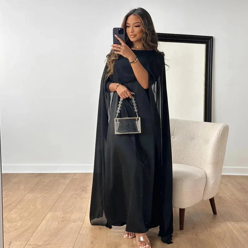Astrid | Women's Elegant Beige Wedding Guest Cape Maxi Dress