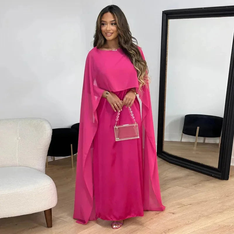Astrid | Women's Elegant Beige Wedding Guest Cape Maxi Dress