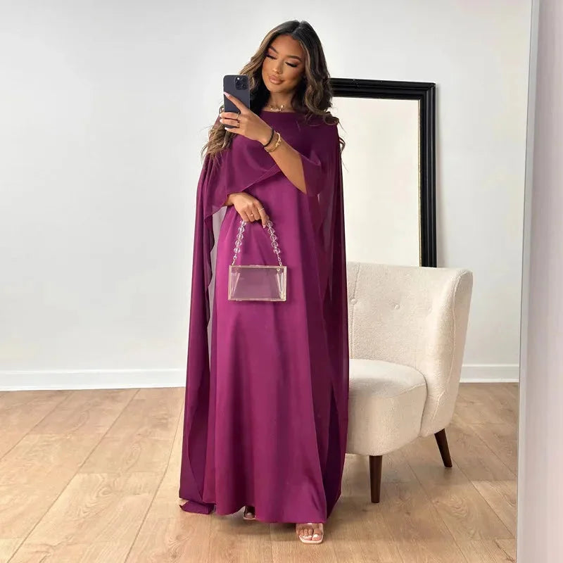 Astrid | Women's Elegant Beige Wedding Guest Cape Maxi Dress