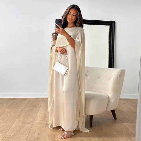 Astrid | Women's Elegant Beige Wedding Guest Cape Maxi Dress