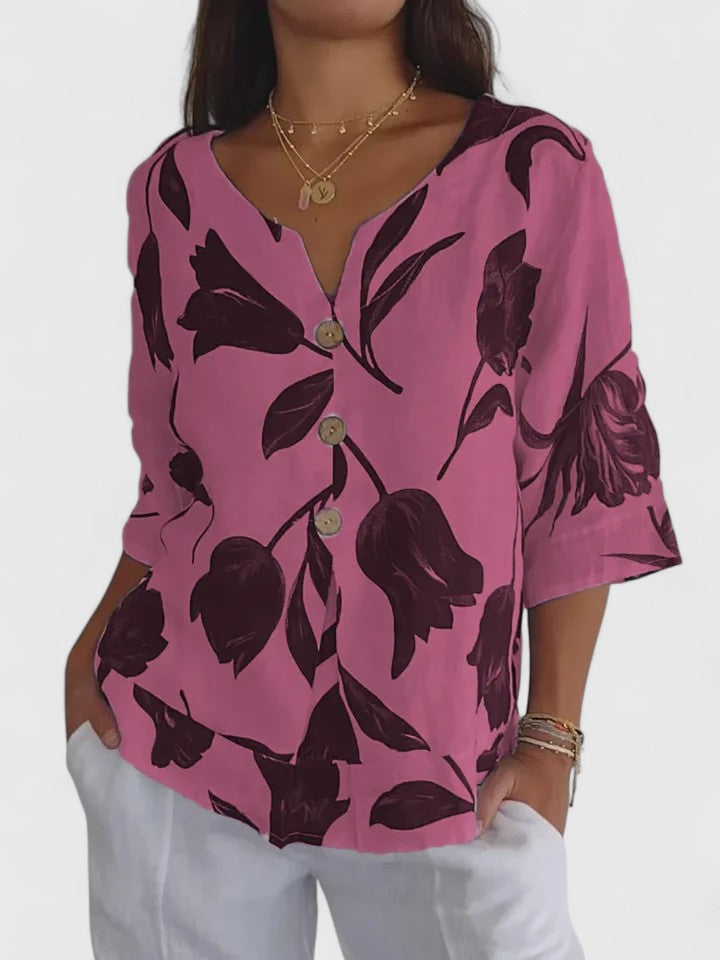 Astrid | Elegant Floral Comfortable V-Neck Blouse