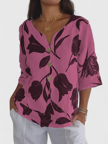 Astrid | Elegant Floral Comfortable V-Neck Blouse