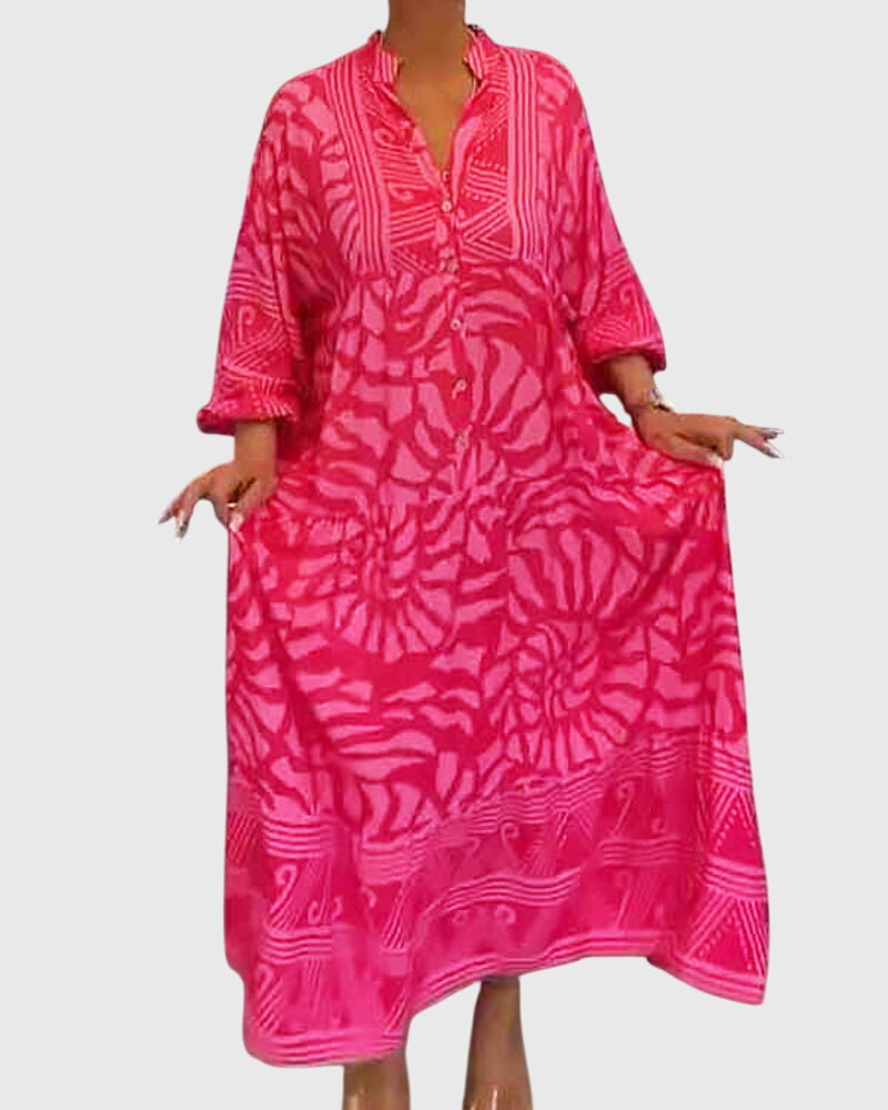 Alethea | Vibrant Pink Maxi Dress With Elegant Print