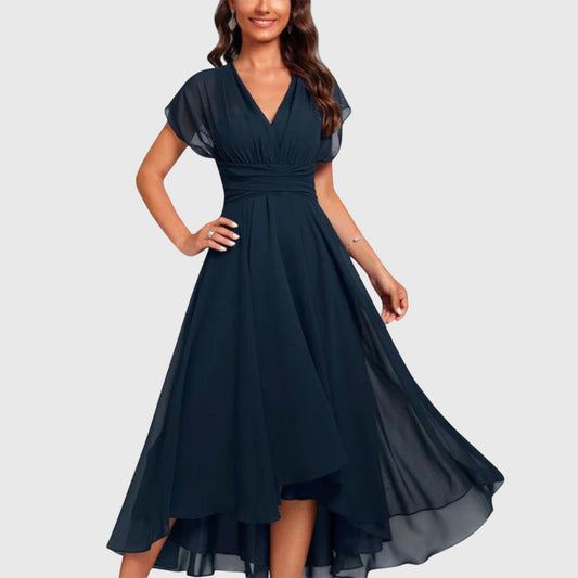 Calista | Elegant Black V-Neck A-Line Dress