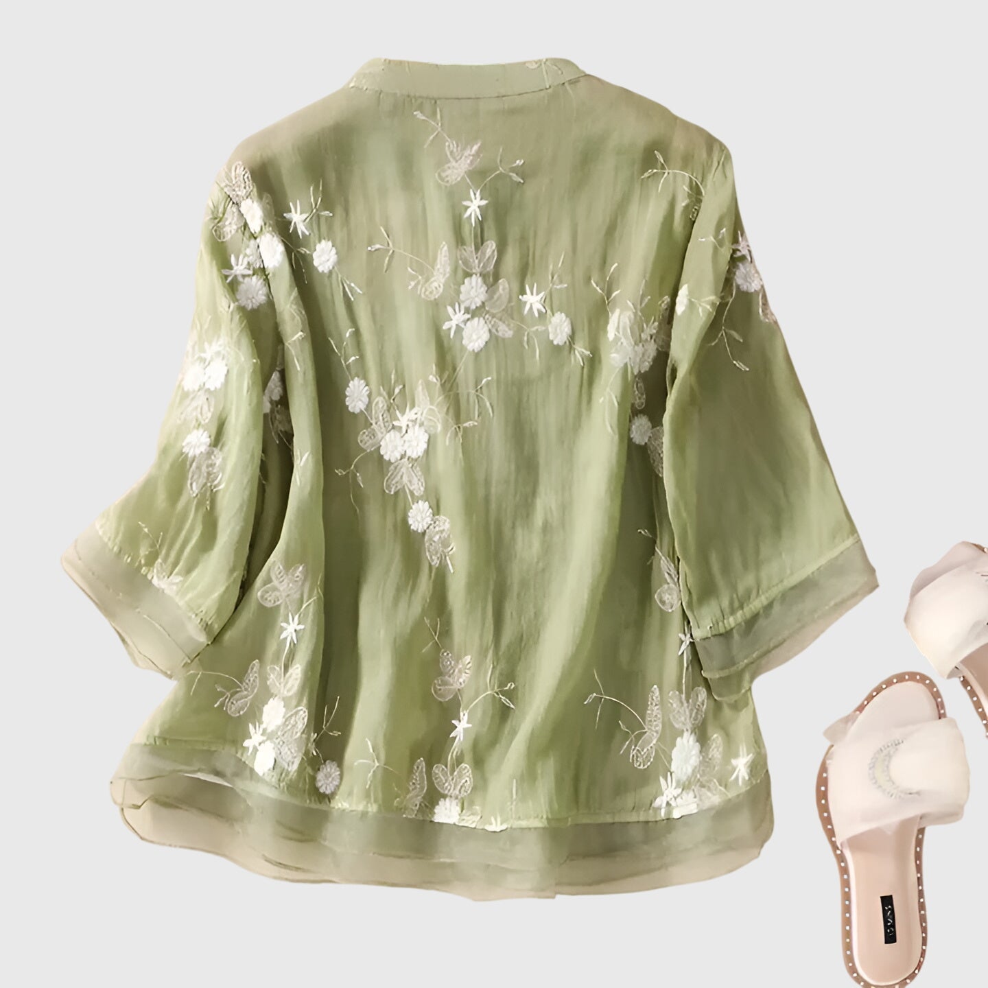 Astrid | Elegant Ivory Top With Embroidered Flowers