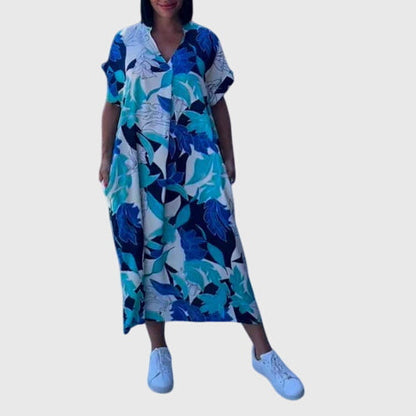 Juliette | Vibrant Elegant Summer Dress in Blue Green Print