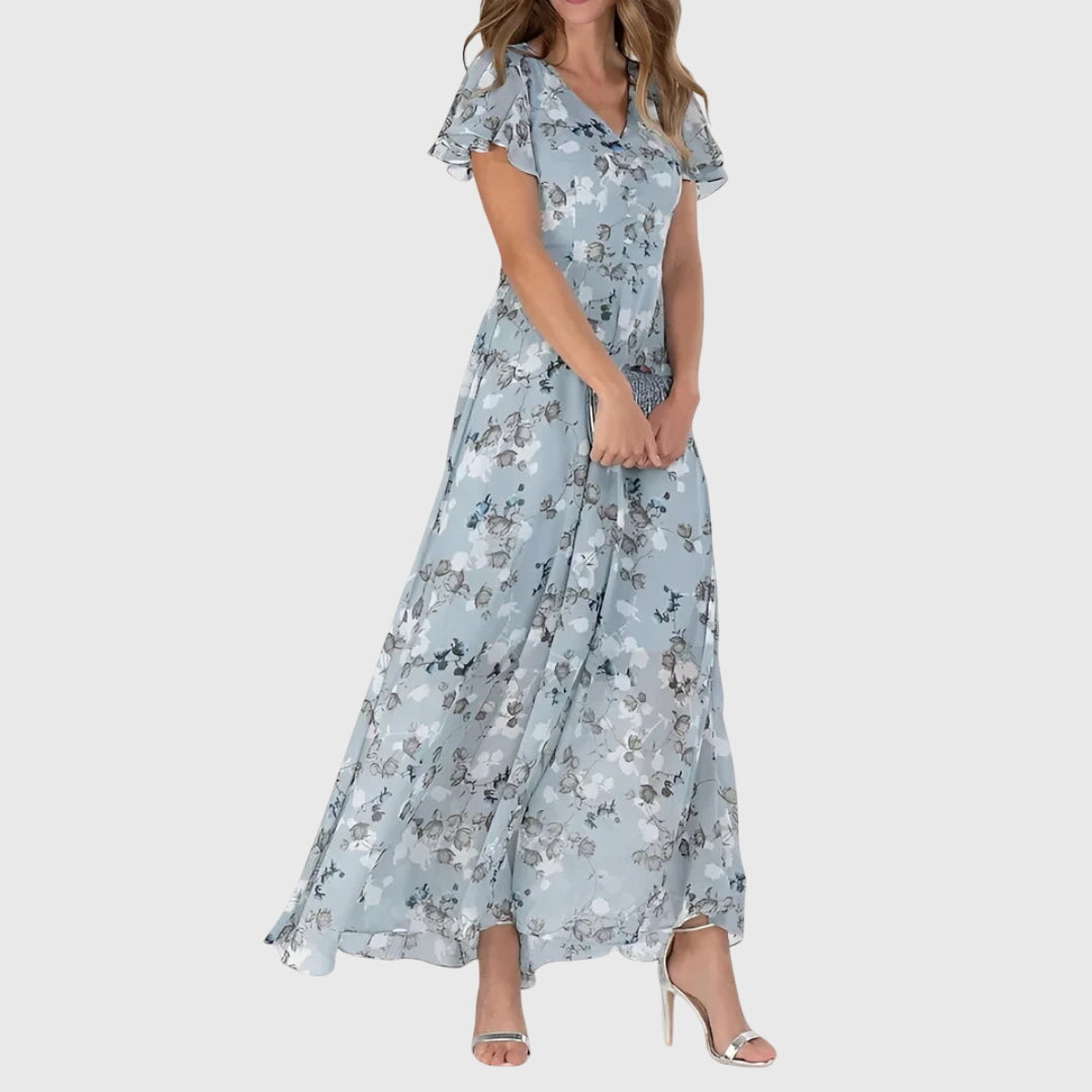 Astrid | Peach Floral Figure Flattering Dress