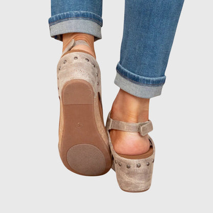 Calista | Beige Suede Orthotic Wedge Sandals