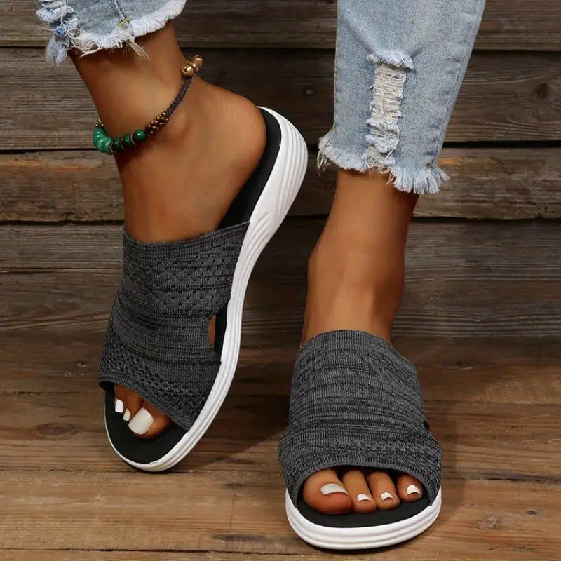 Evelyne | Women's Orthopedic Navy Blue Slip On Slide Sandals