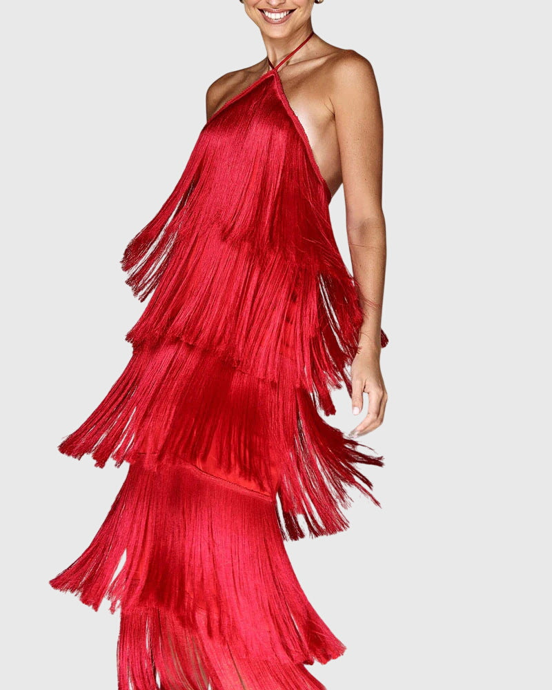 Aurora | Tassel Dress in Red Fringe