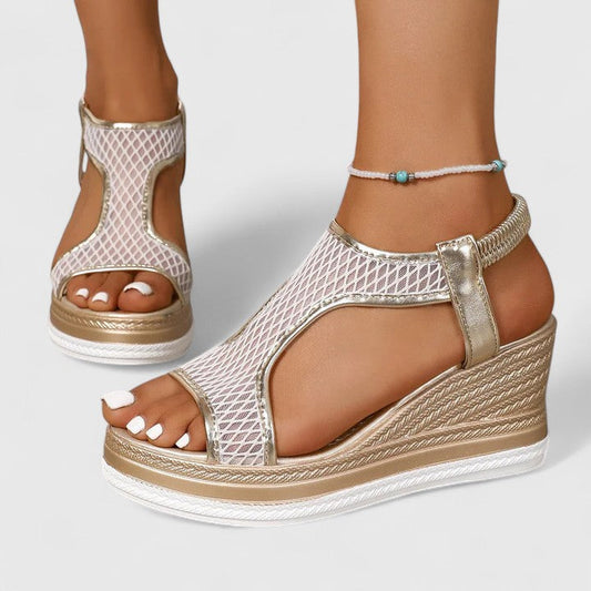 Calista | Elegant Metallic Mesh Sandals