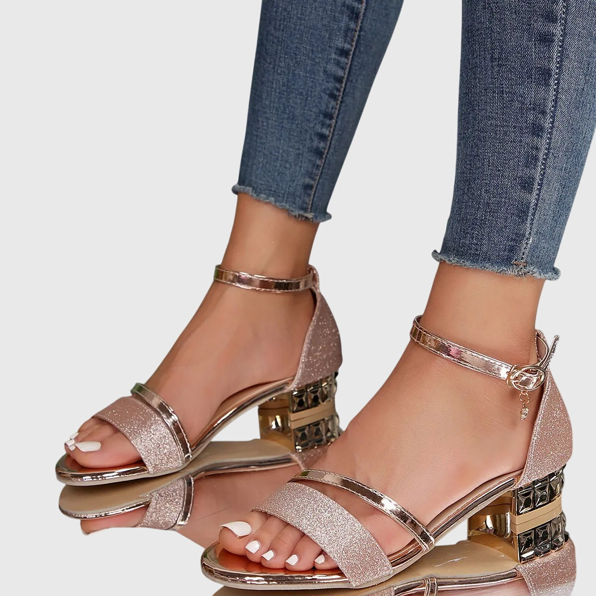 Juliette | Black Glitter Orthopedic Heeled Sandals