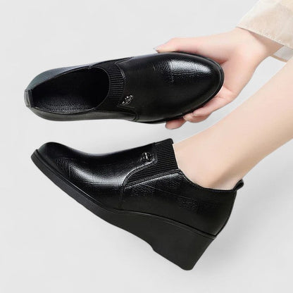 Calantha | Elegant Black Leather Wedge Shoes