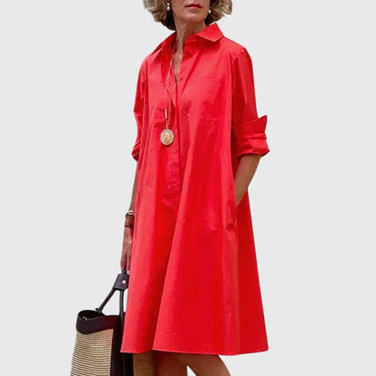 Willow | Elegant Coral Red Dress With Pockets