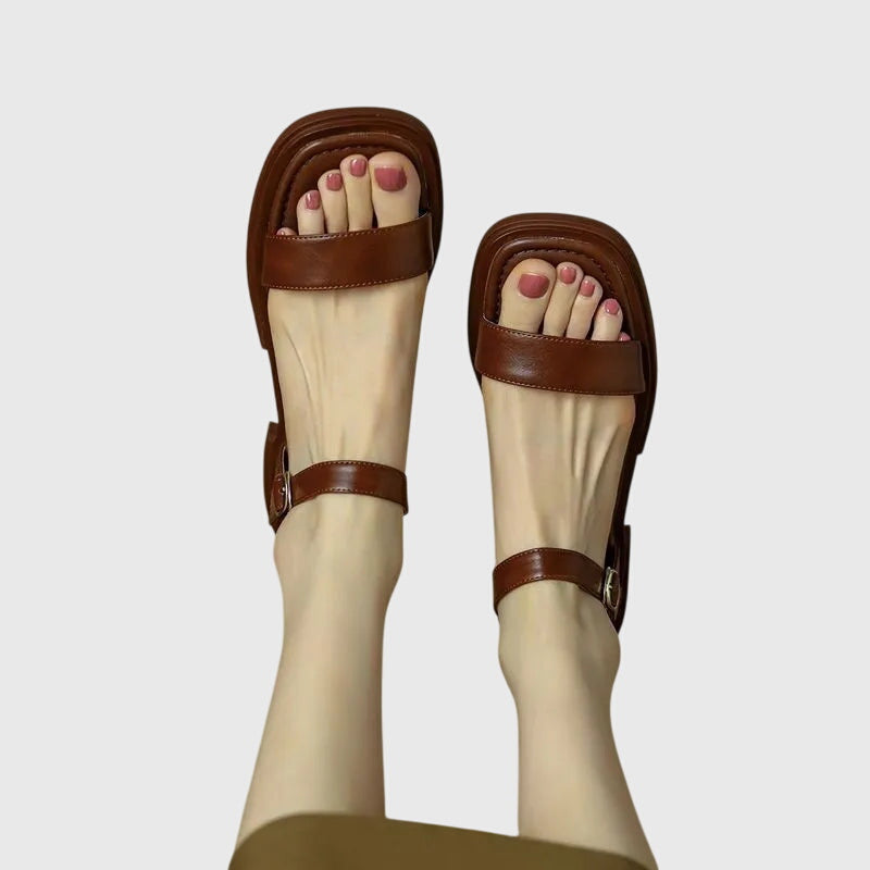 Aurelia | Brown Buckle Orthopedic Leather Sandals