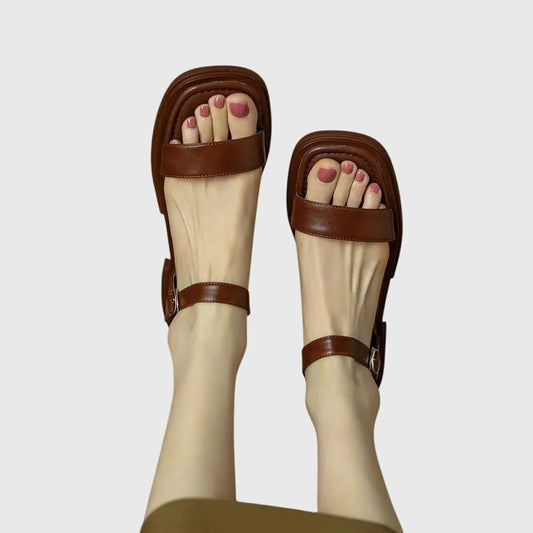 Aurelia | Brown Buckle Orthopedic Leather Sandals