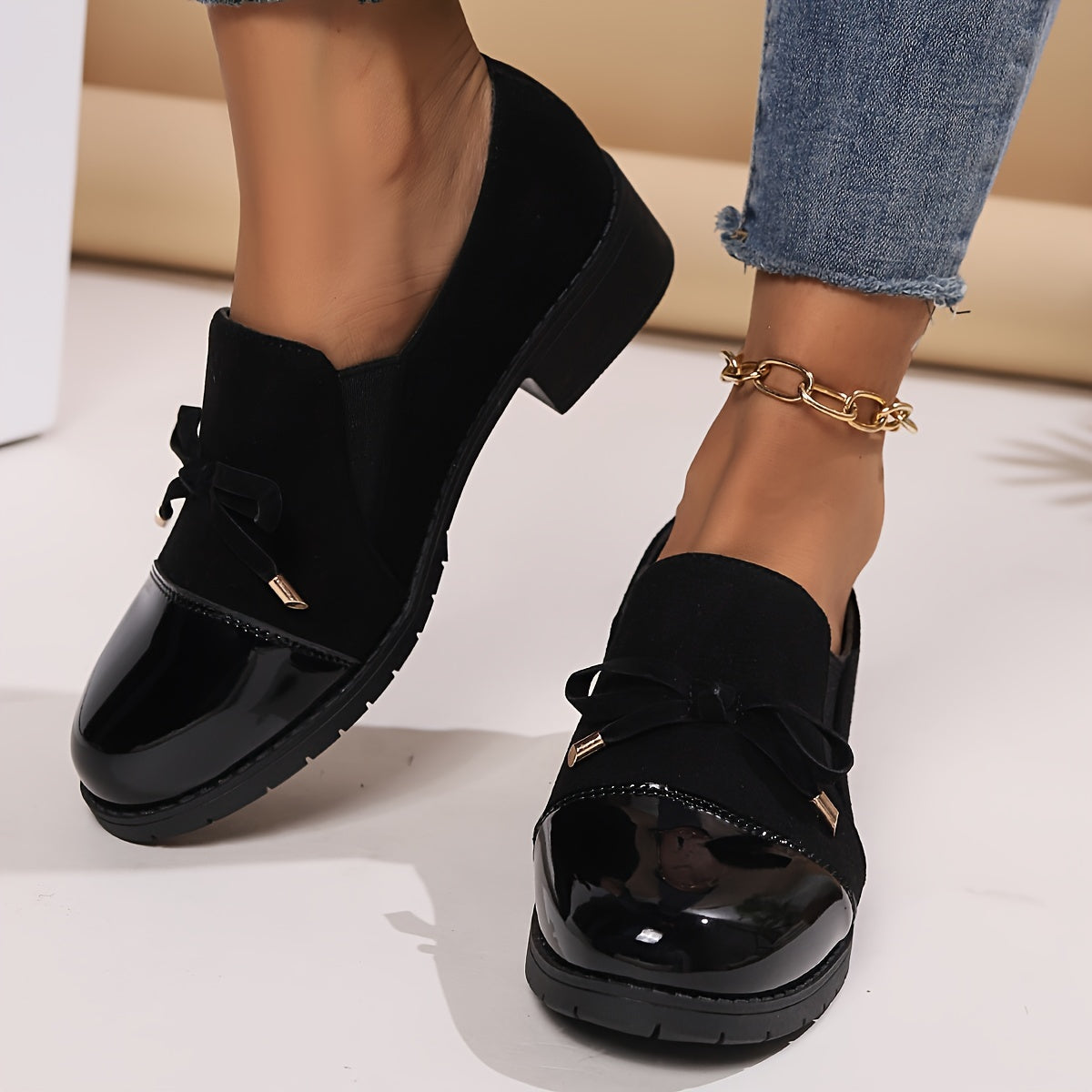 Kaida | Elegant Black Loafers with Gold Accents