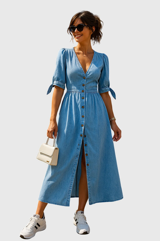 Adeline | Light Blue Elegant Denim Dress