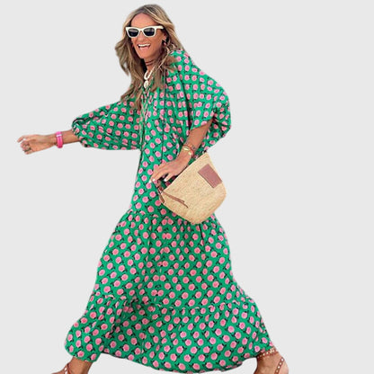 Astrid | Boho Maxi Dress in Emerald Green Floral