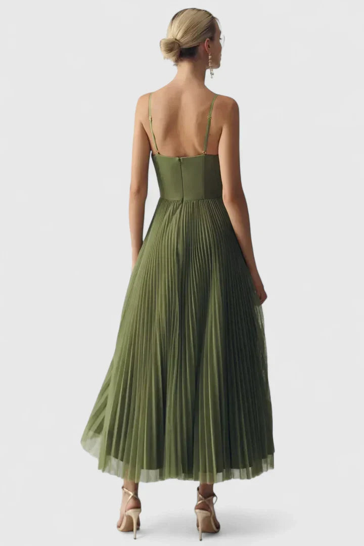 Calista | Olive Elegant Pleated Dress