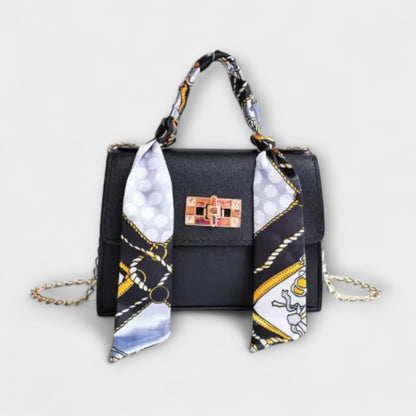Astrid | Women’s Elegant Black Chain Handbag with Scarf Handle