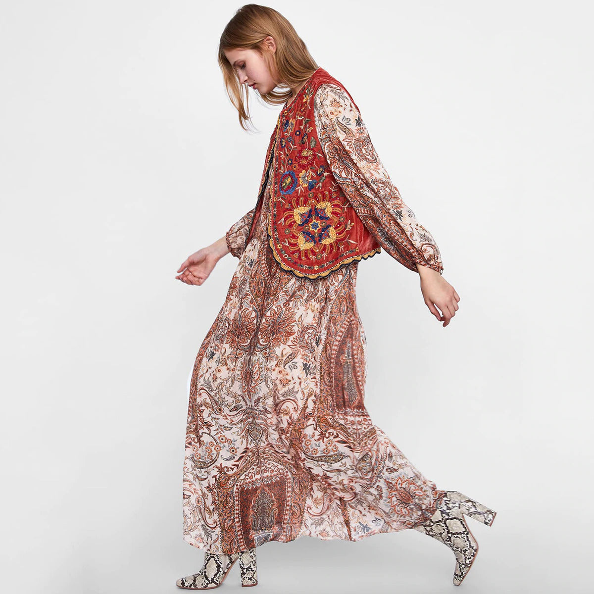 Astrid | Women’s Boho Floral Embroidered Open Front Vest Design