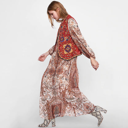 Astrid | Women’s Boho Floral Embroidered Open Front Vest Design