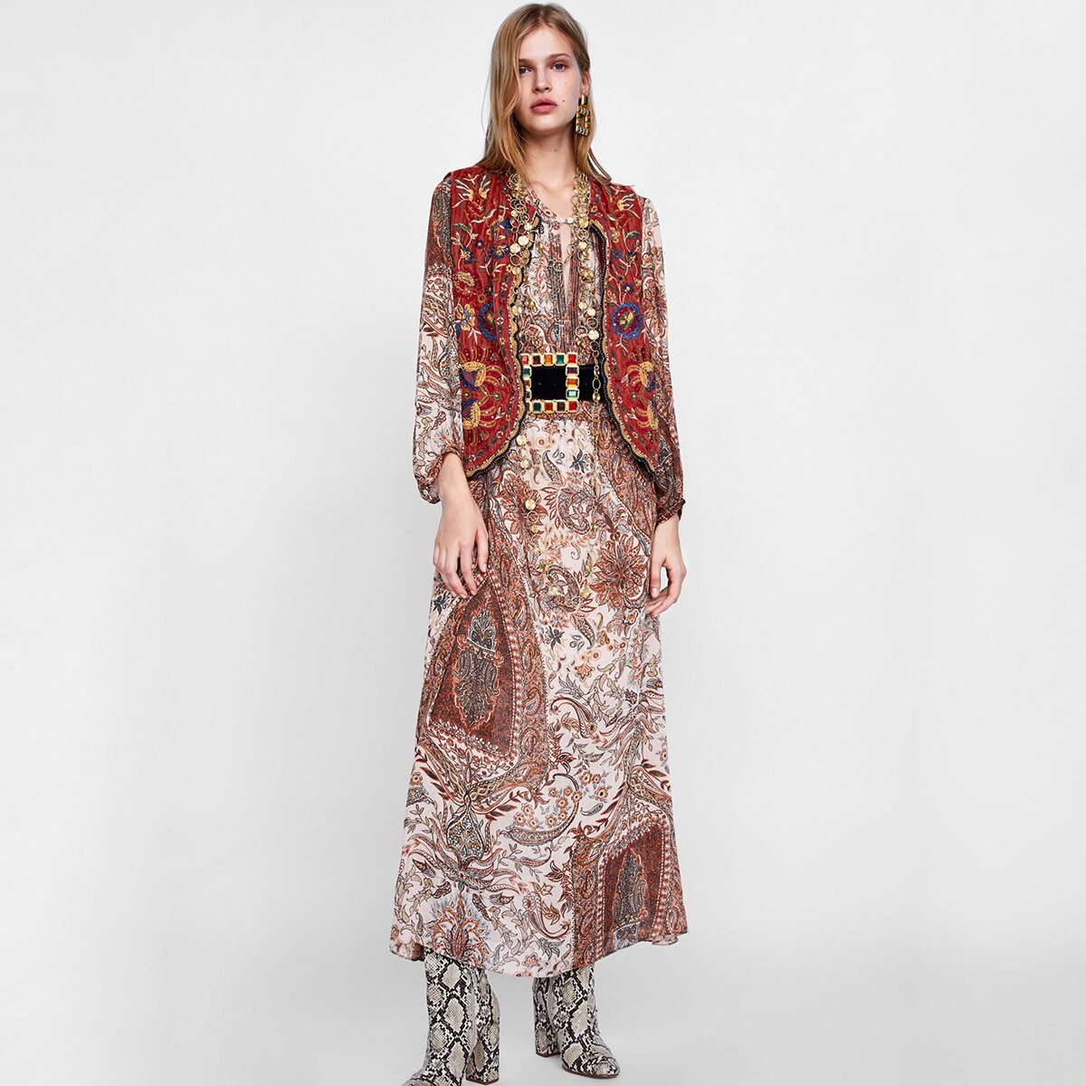 Astrid | Women’s Boho Floral Embroidered Open Front Vest Design
