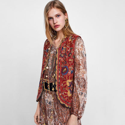 Astrid | Women’s Boho Floral Embroidered Open Front Vest Design