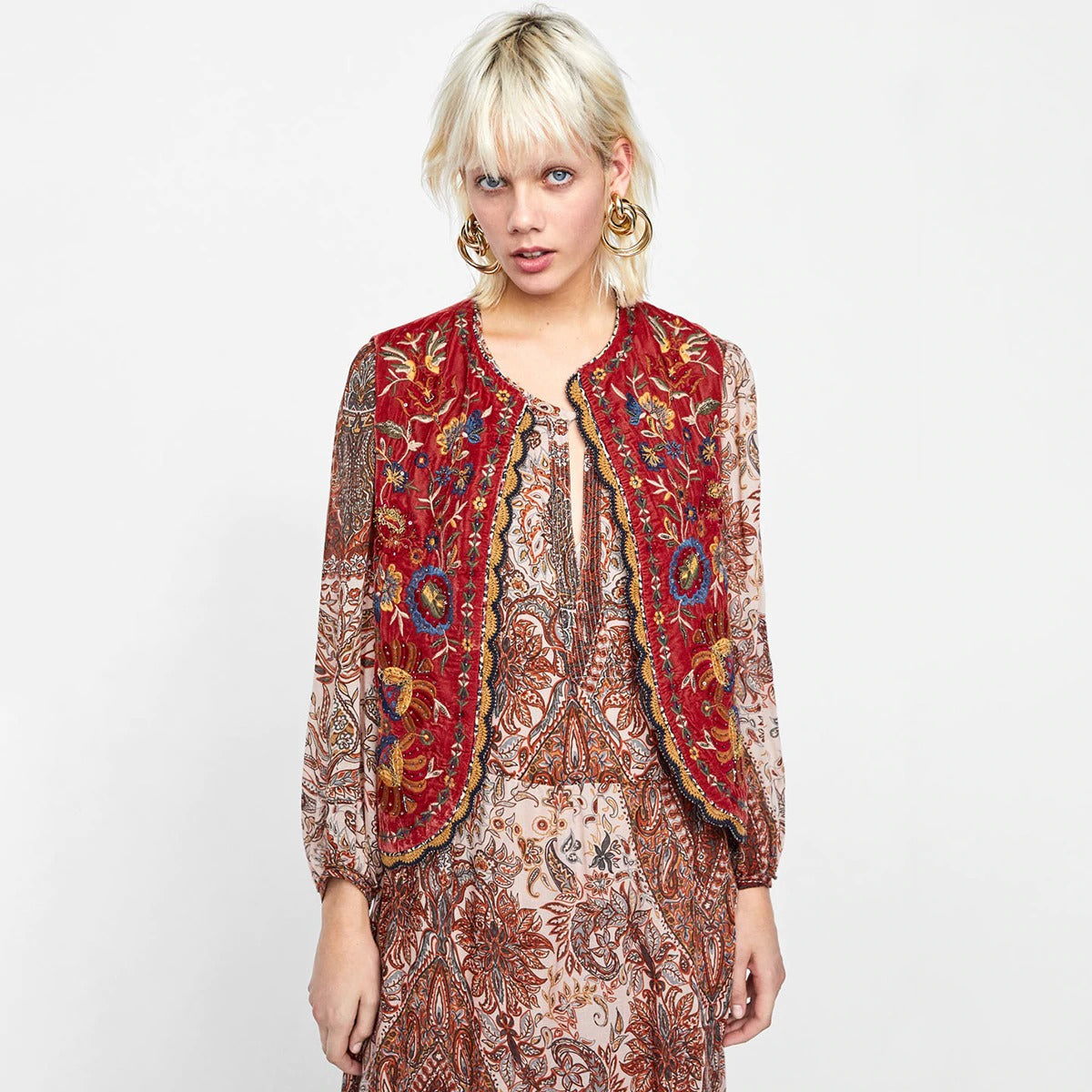Astrid | Women’s Boho Floral Embroidered Open Front Vest Design