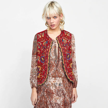 Astrid | Women’s Boho Floral Embroidered Open Front Vest Design
