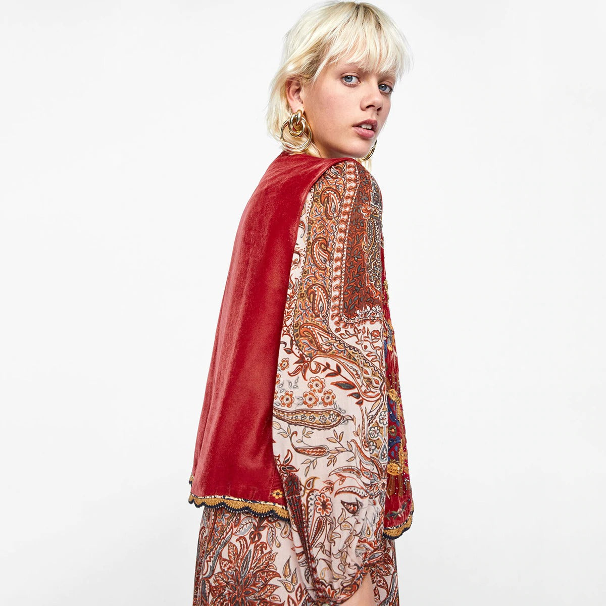 Astrid | Women’s Boho Floral Embroidered Open Front Vest Design