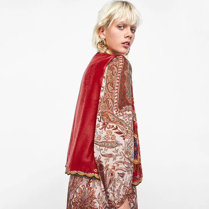 Astrid | Women’s Boho Floral Embroidered Open Front Vest Design