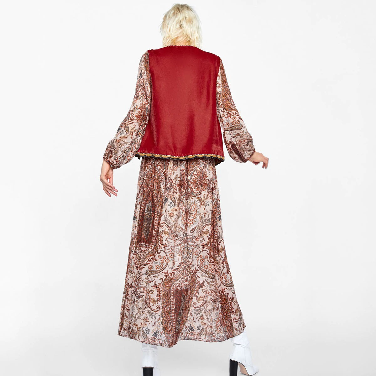 Astrid | Women’s Boho Floral Embroidered Open Front Vest Design