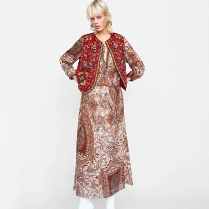 Astrid | Women’s Boho Floral Embroidered Open Front Vest Design