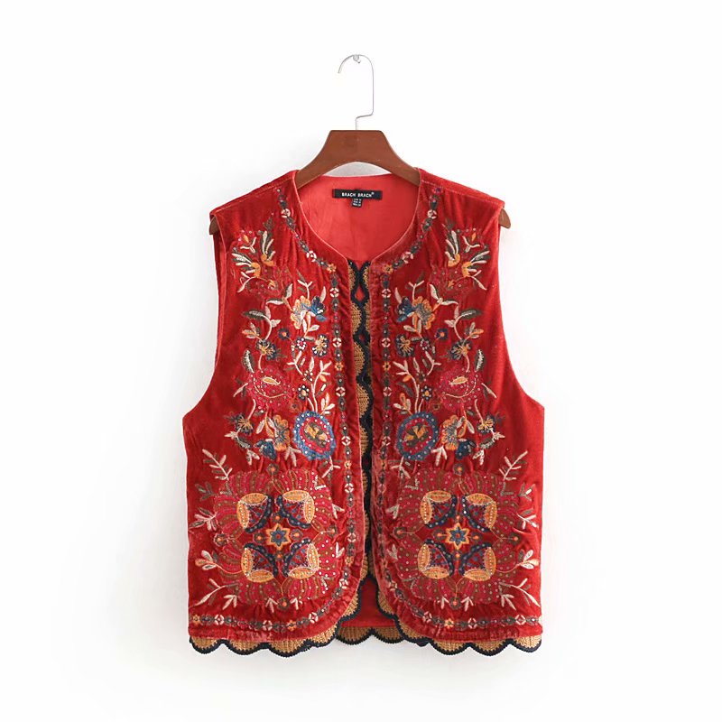 Astrid | Women’s Boho Floral Embroidered Open Front Vest Design