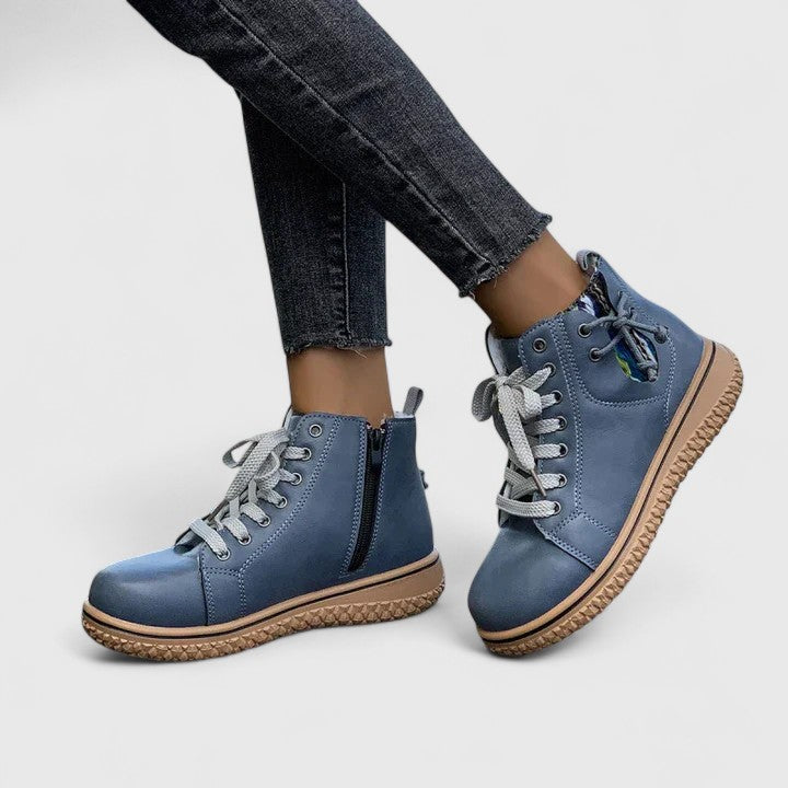 Alethea | Blue Leather Orthopedic Boots