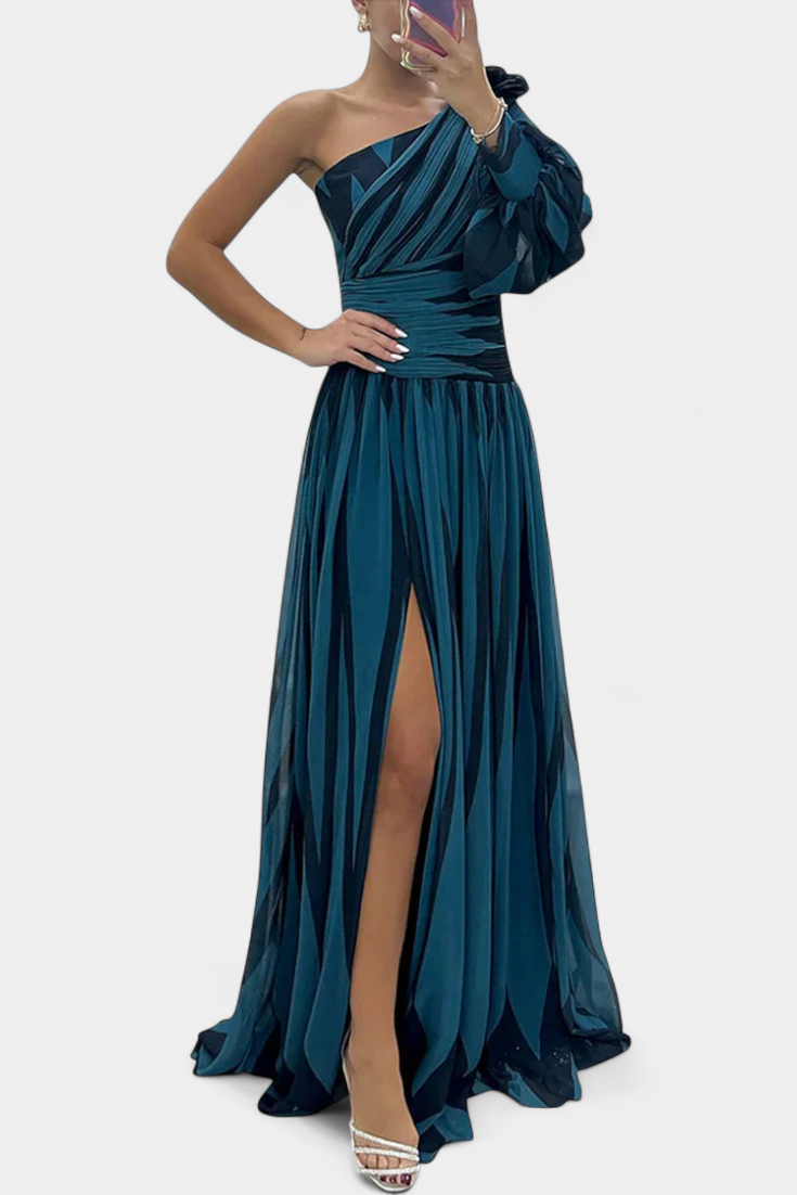 Calantha | Elegant Black & White Striped Sophisticated Maxi Dress
