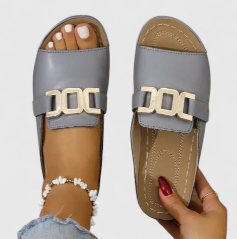 Calista | Black Leather Sophisticated Sandals