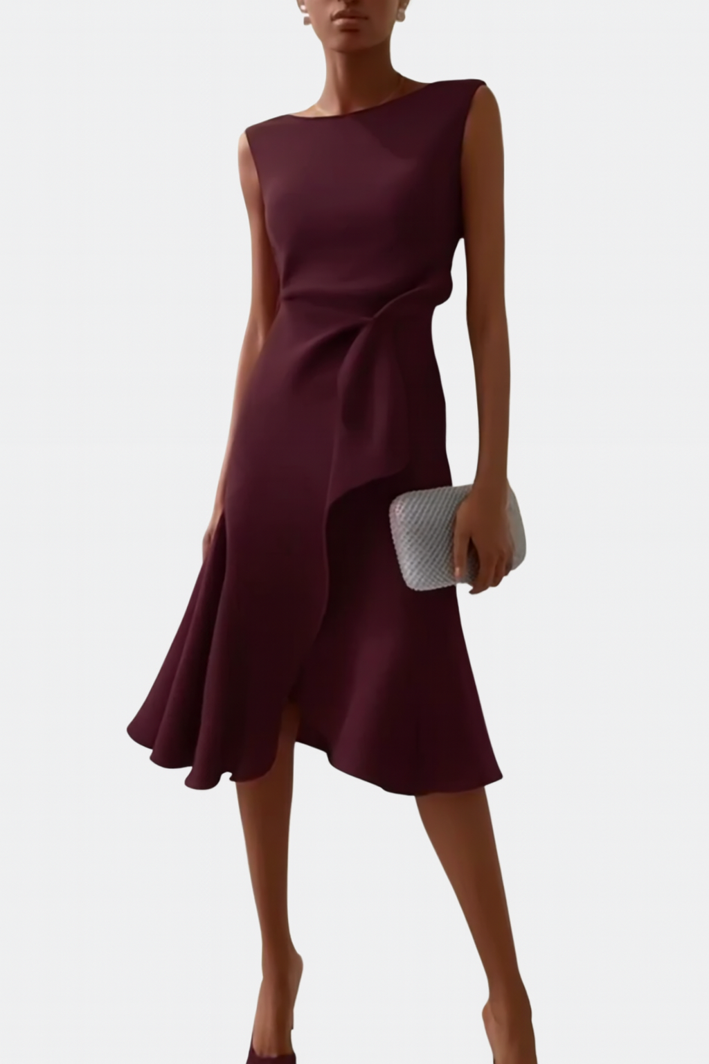 Astrid | Women’s Draped Asymmetric Red Midi Dress