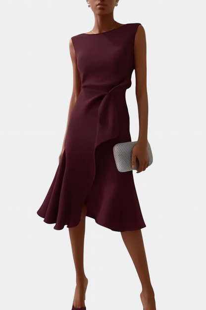 Astrid | Women’s Draped Asymmetric Red Midi Dress