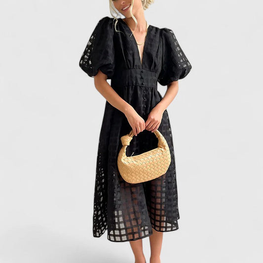 Calantha | Black Elegant Midi Dress