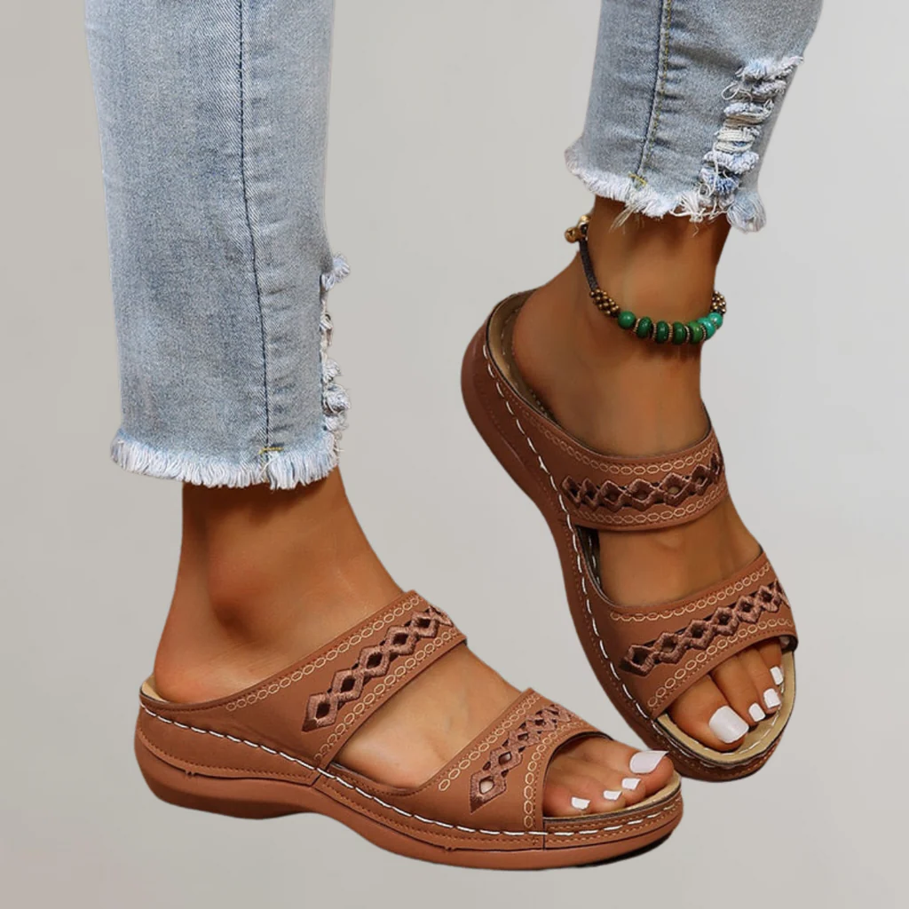Alethea | Red Leather Cutout Orthopedic Sandals