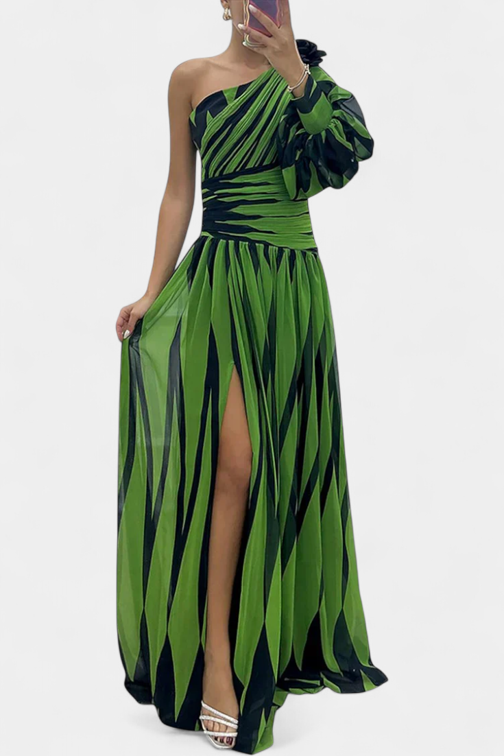 Calantha | Elegant Black & White Striped Sophisticated Maxi Dress