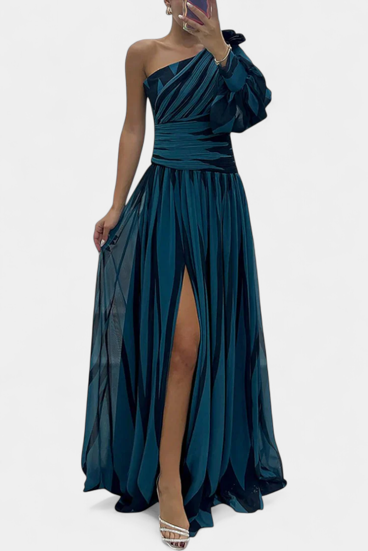 Calantha | Elegant Black & White Striped Sophisticated Maxi Dress