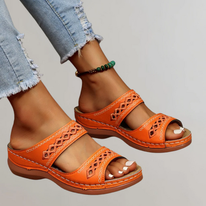Alethea | Red Leather Cutout Orthopedic Sandals