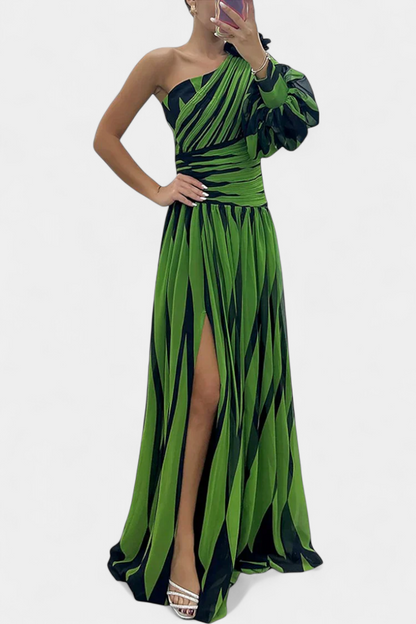 Calantha | Elegant Black & White Striped Sophisticated Maxi Dress