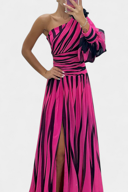Calantha | Elegant Black & White Striped Sophisticated Maxi Dress