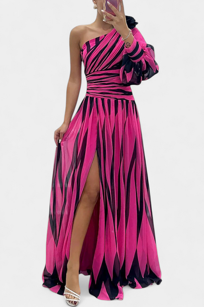 Calantha | Elegant Black & White Striped Sophisticated Maxi Dress