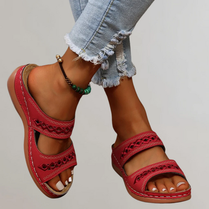 Alethea | Red Leather Cutout Orthopedic Sandals